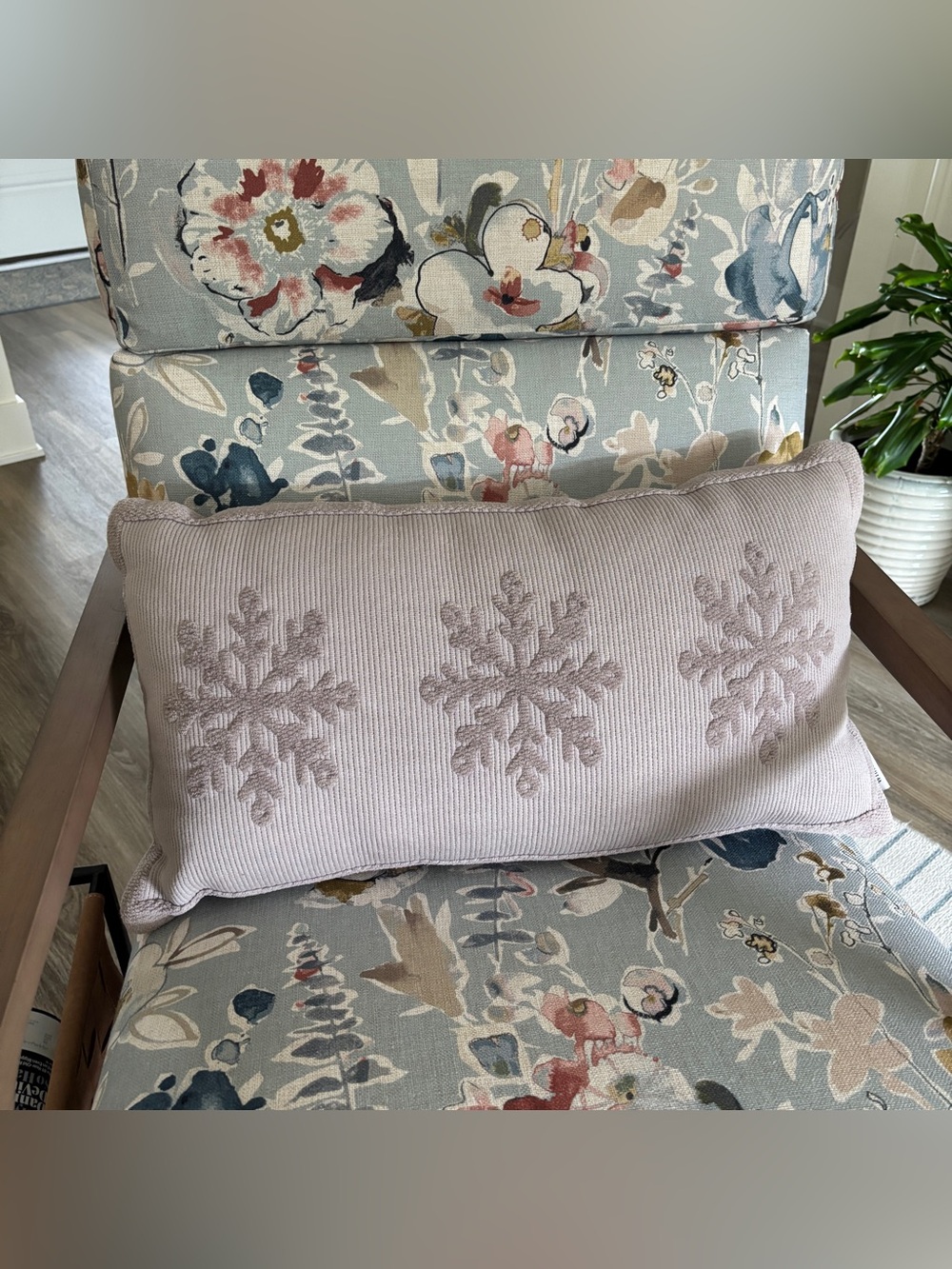 White Pine Grey Embroidered Snowflake Winter Lumbar Accent Throw Pillow 15X26.5